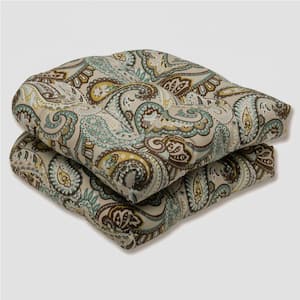 Paisley 19 in. x 19 in. 2-Piece Outdoor Dining Chair Cushion Blue/Brown Tamara Quartz