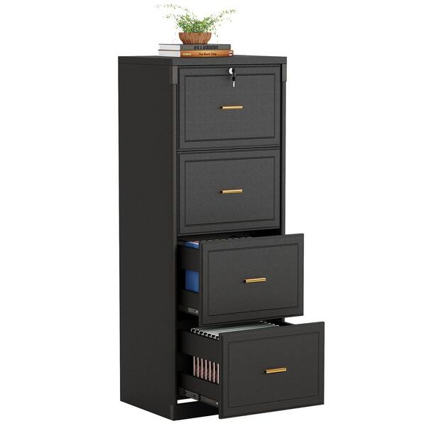 Atencio 4-Drawer Black Wood 23 in. W Vertical Simple Modern Industrial File Cabinet Printer Stand Freestanding Pedestal