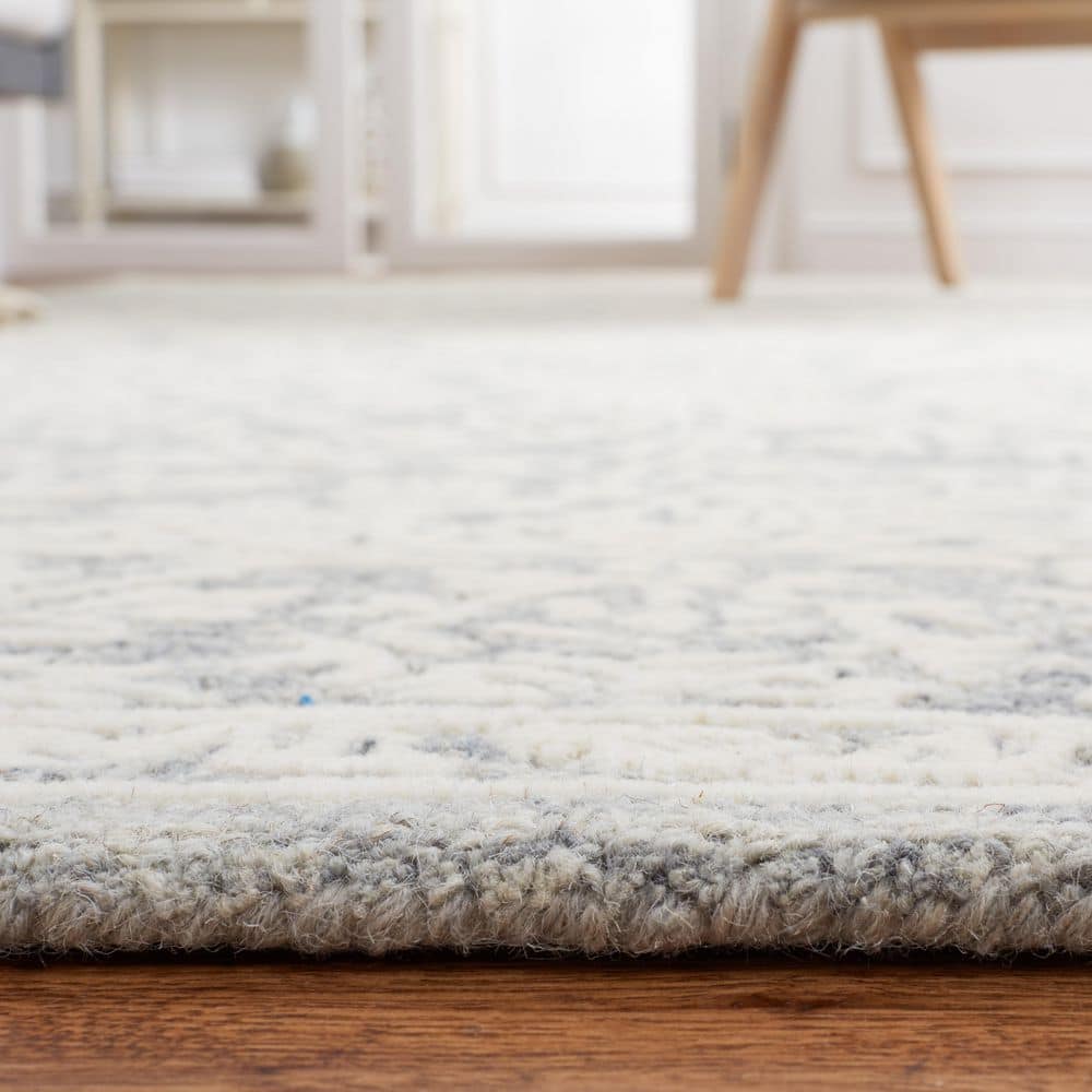 Gray Floral Hand-Tufted Wool Area Rug, 6' Square