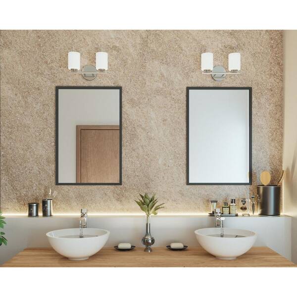 Replay Collection 13 in. 2-Light Polished Nickel Etched White Glass Modern Bathroom Vanity Light