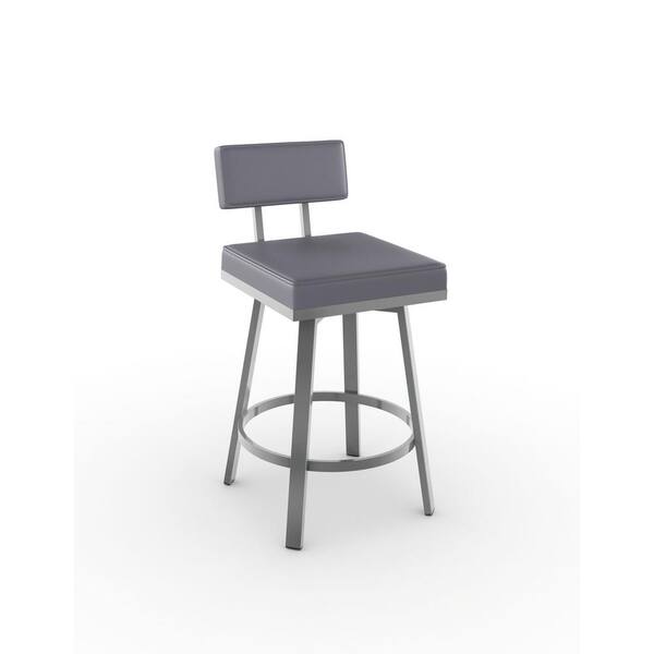 Amisco Staten 26 in. Glossy Grey Metal Cold Grey Polyurethane Counter Stool