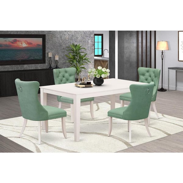 East West Furniture 5-Piece Rectangular Linen White Finish Solid Wood Top-Upholstered Dining Room Set-Seats 4