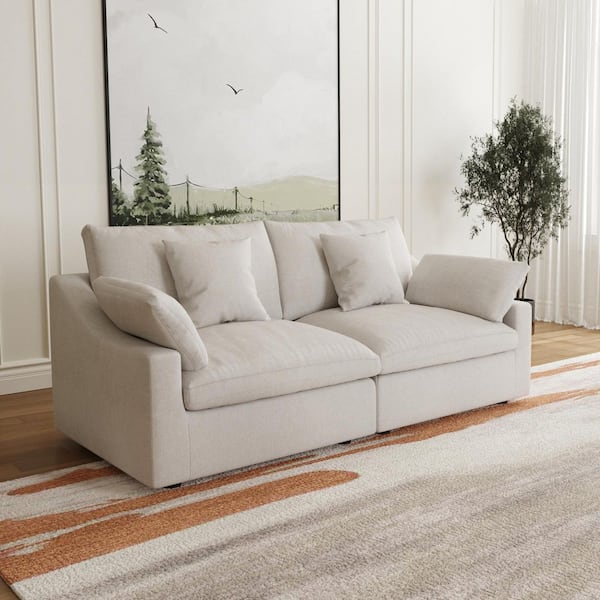 82.68 in. Slope Arm 2-Piece Rectangle Linen Modern Oversize Sectional Sofa Couch in Beige