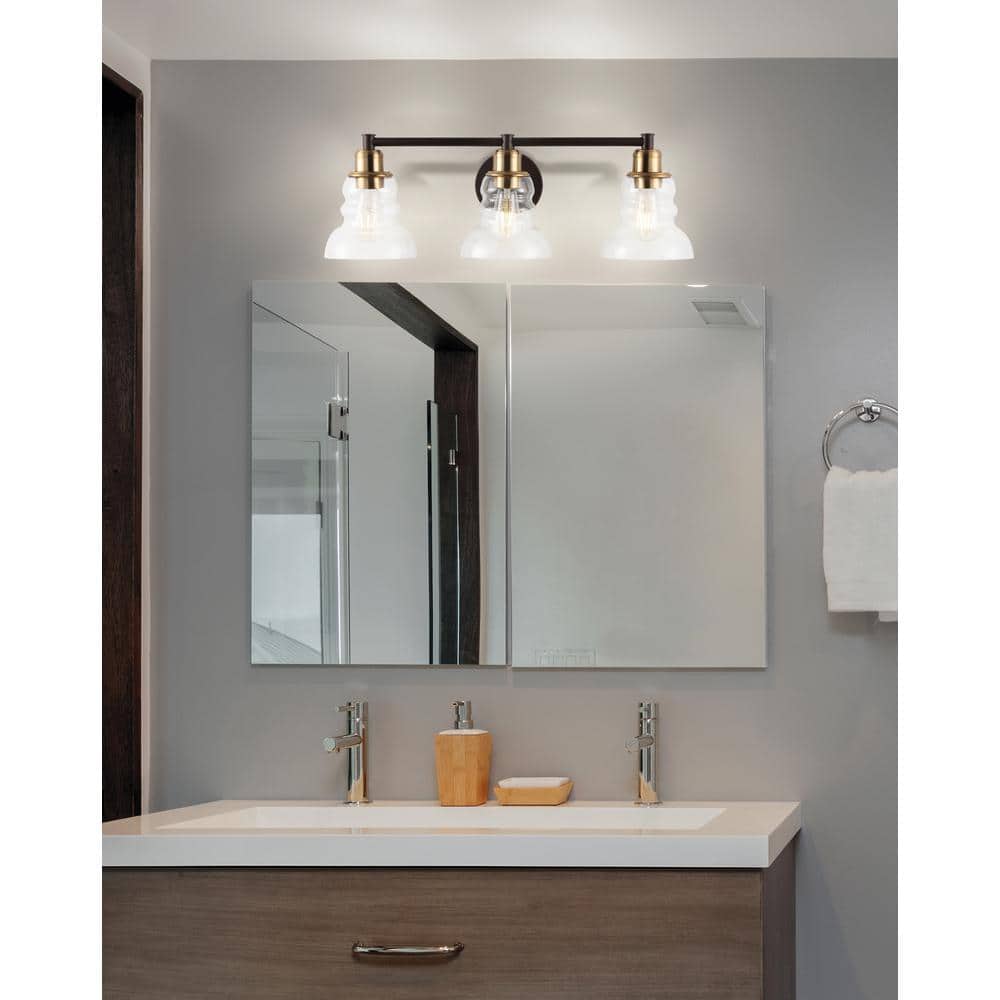 Manhattan 25.5" Brass and Bronze 3-Light Vanity Fixture