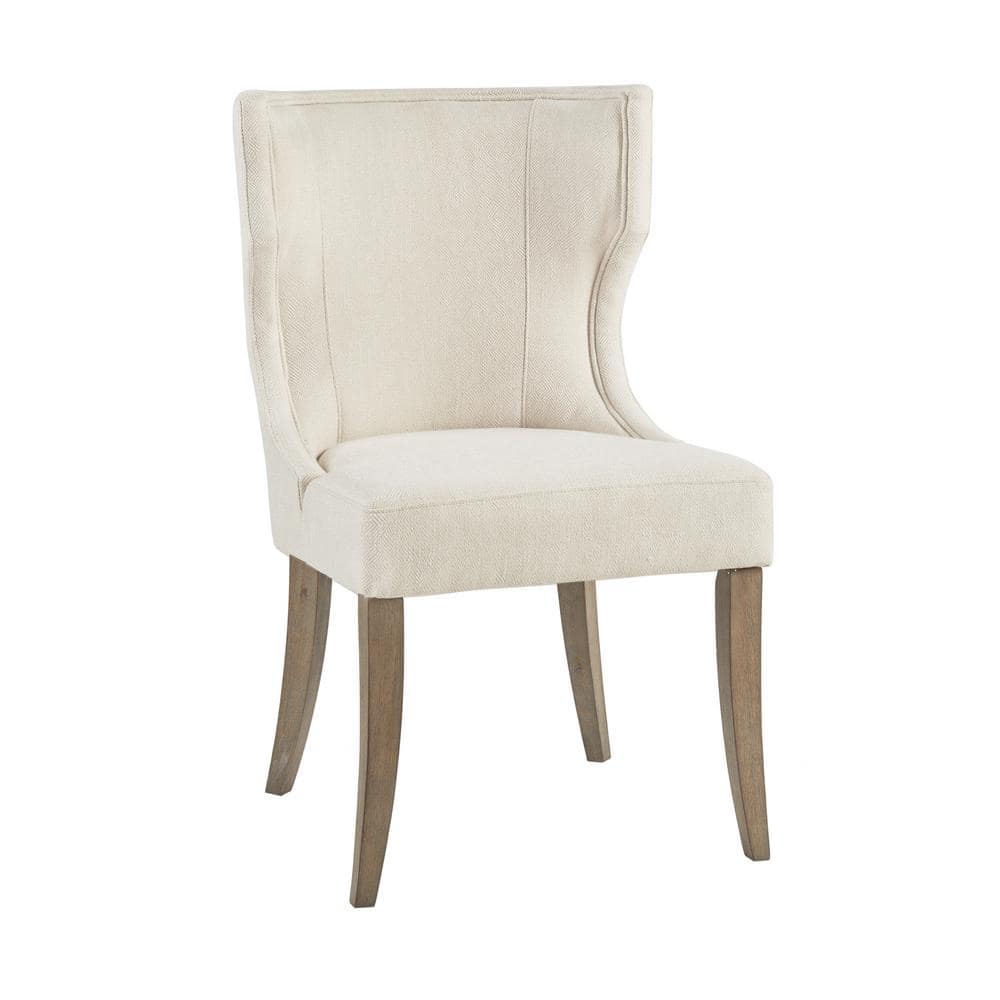 Cream Upholstered Wingback Dining Chair with Rubberwood Legs