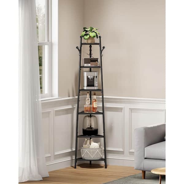 6-Tier Triangle Corner Pot Rack, Metal Wire Cookware Storage Tower for Pans and Pots, Black, 11.4 x 11.4 x 59.6 in.