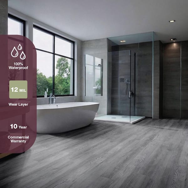 Athabasca Glacier Gray 12 MIL x 7 in. W x 42 in. L Click Lock Waterproof Luxury Vinyl Plank Flooring (20.79 sq.ft./Case)