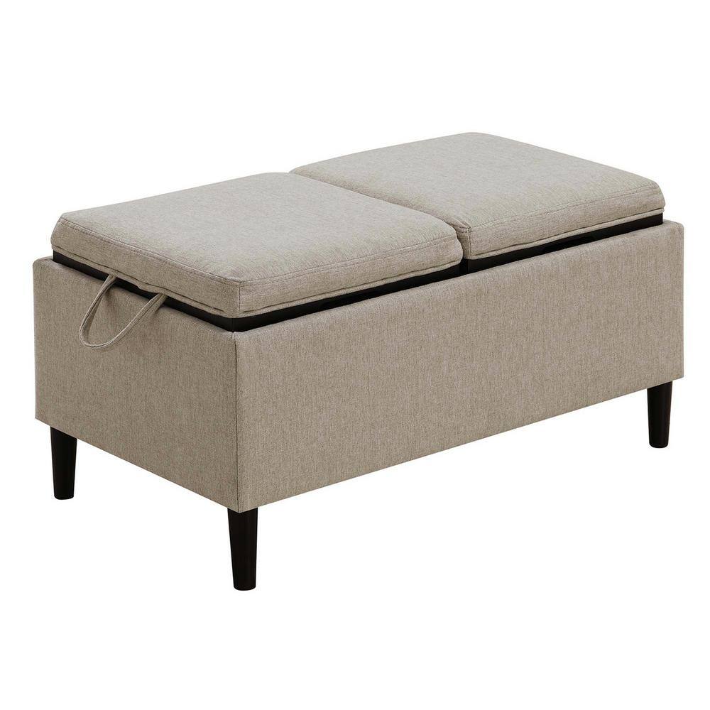 Soft Beige Fabric Magnolia Storage Ottoman with Reversible Tray Tops