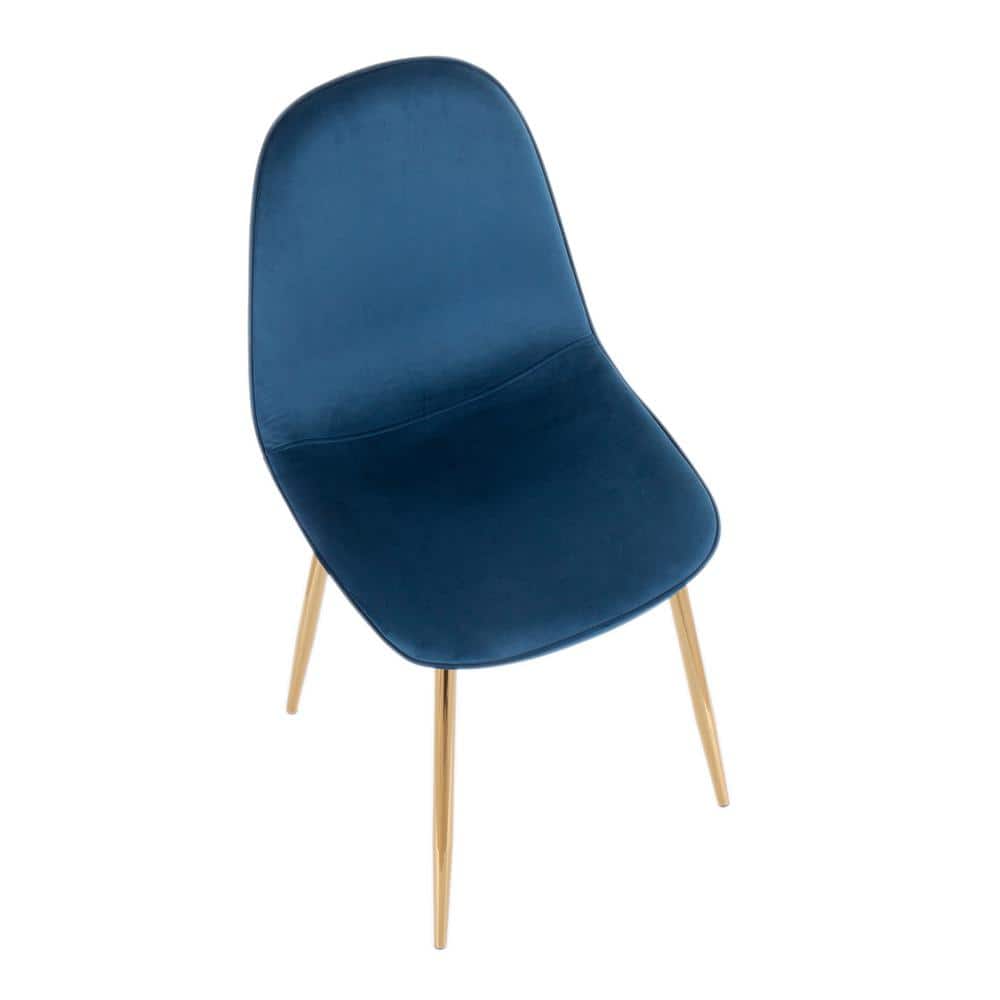 Blue Velvet and Gold Steel Upholstered Side Chair Set