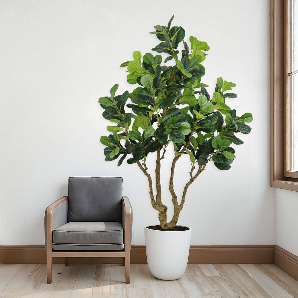 6.9 ft. Artificial Fiddle Leaf Fig Tree with UV Resistant Greenery in Pot 1-Piece
