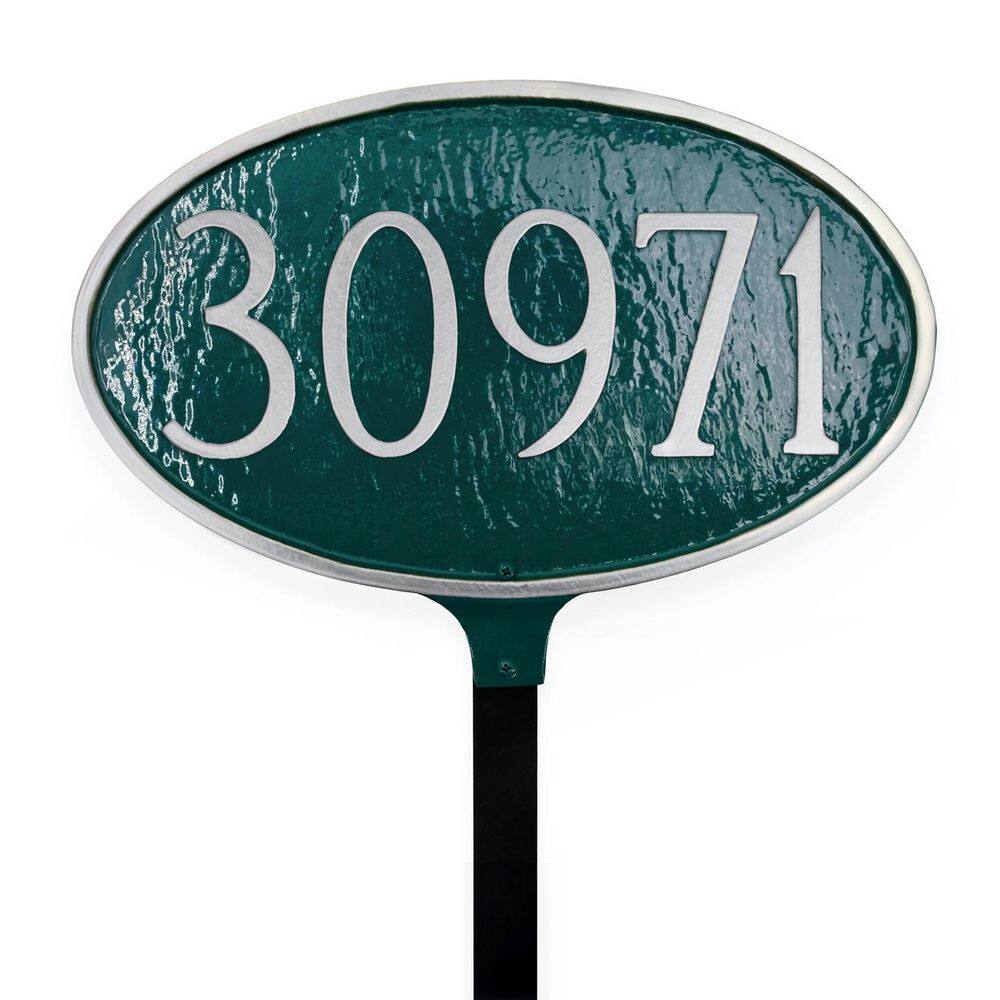 Classic Oval Standard Address Sign Plaque with Lawn Stake - Hunter Green/Silver price history on PriceWatchPro