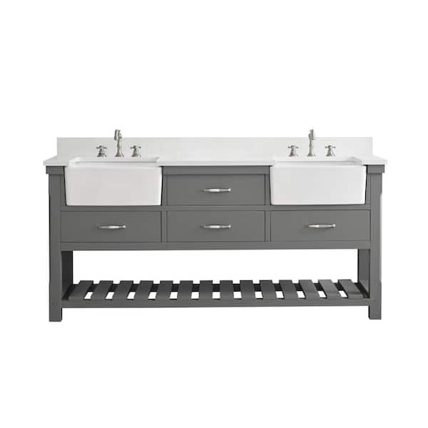 Wesley 72 in. W x 22 in. D Bath Vanity in Gray with Engineered Stone Vanity Top in Ariston White with White Sinks