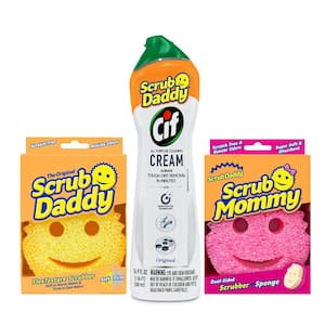 Scrub Daddy Original Plus Mommy Sponge w/Cif 16.9 oz. All Purpose Cleaning Cream Original - Multi-Surface 3 count bundle