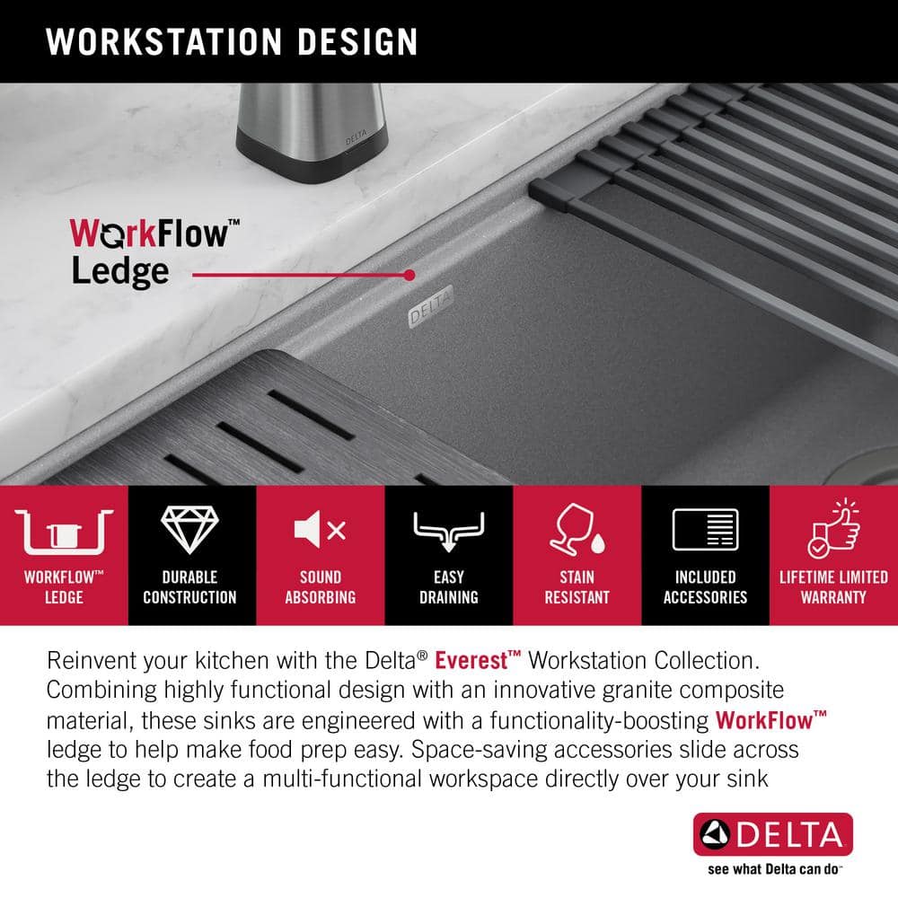Dark Gray Granite Composite Workstation Kitchen Sink with Workflow Ledge