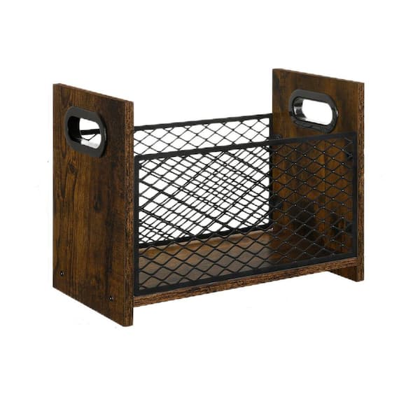 Angel Sar Brown 14.09 in. x 7.48 in. x 10.43 in. Metal Freestanding Magazine Rack, Magazine Storage Basket for Magazines and Books