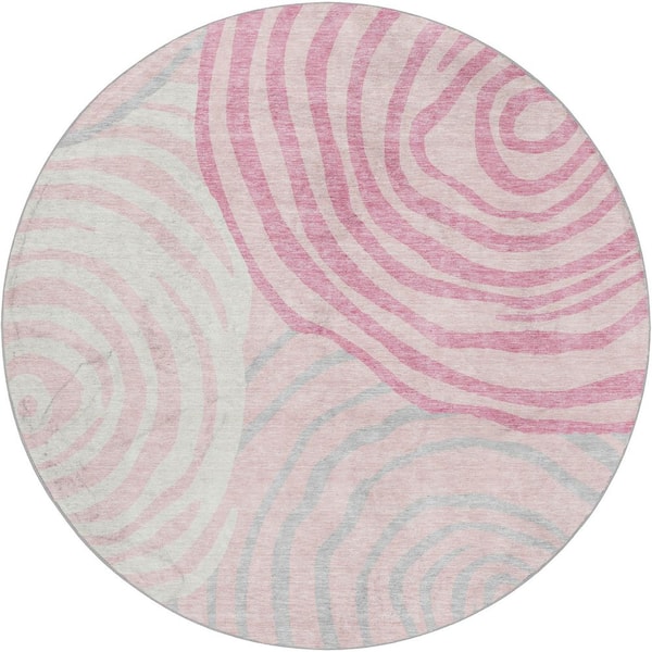 Dream Shag Premium Machine Washable Abstract ADS765 Pink 8 ft. x 8 ft. Round Rug