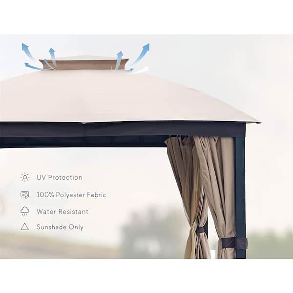 10 ft. x 10 ft. Beige Outdoor Portable Gazebo with Mosquito Net, Sunshade Curtains and Double Roof Canopy