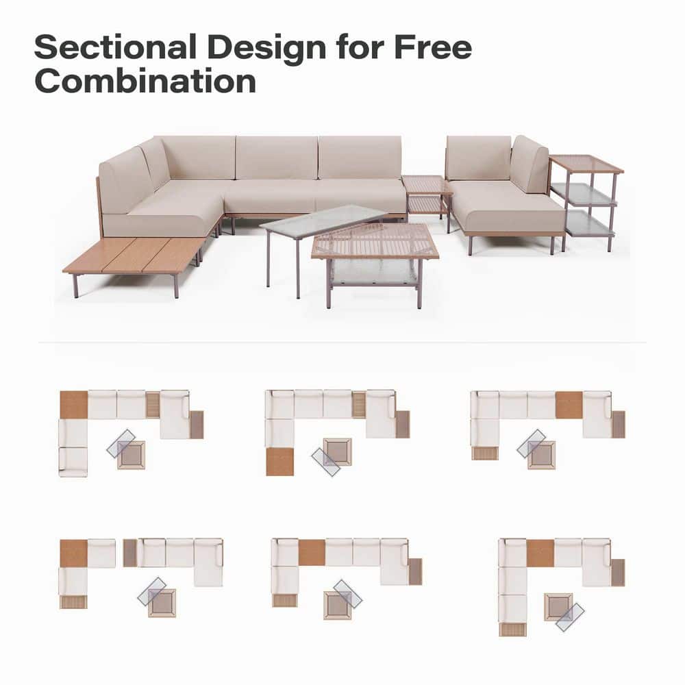 10-Piece Beige and Black Iron Outdoor Patio Set