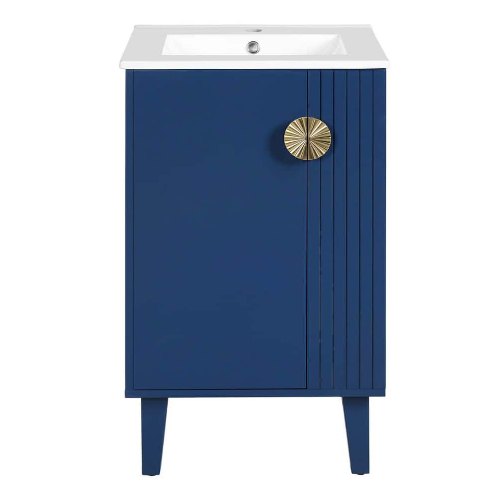 20 in. Freestanding Blue Bath Vanity with White Ceramic Sink Top Soft Closing Door, Chic Half-Moon Pulls price history on PriceWatchPro