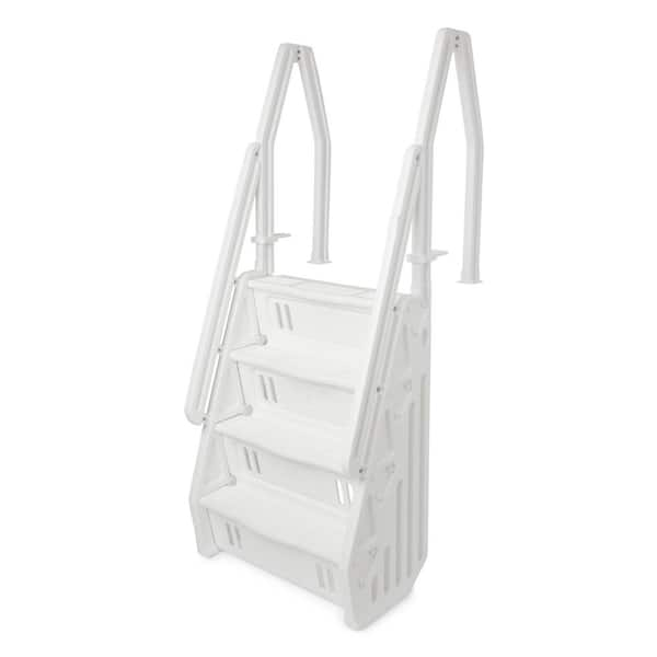 The Vinyl Works Deluxe 32 in. Adjustable In Step Ladder for Above Ground Pool in White