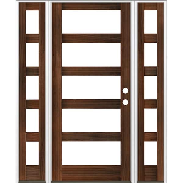 Krosswood Doors 70 in. x 96 in. Modern Hemlock Left-Hand/Inswing 5-Lite Clear Glass Red Mahogany Stain Wood Prehung Front Door w/DSL
