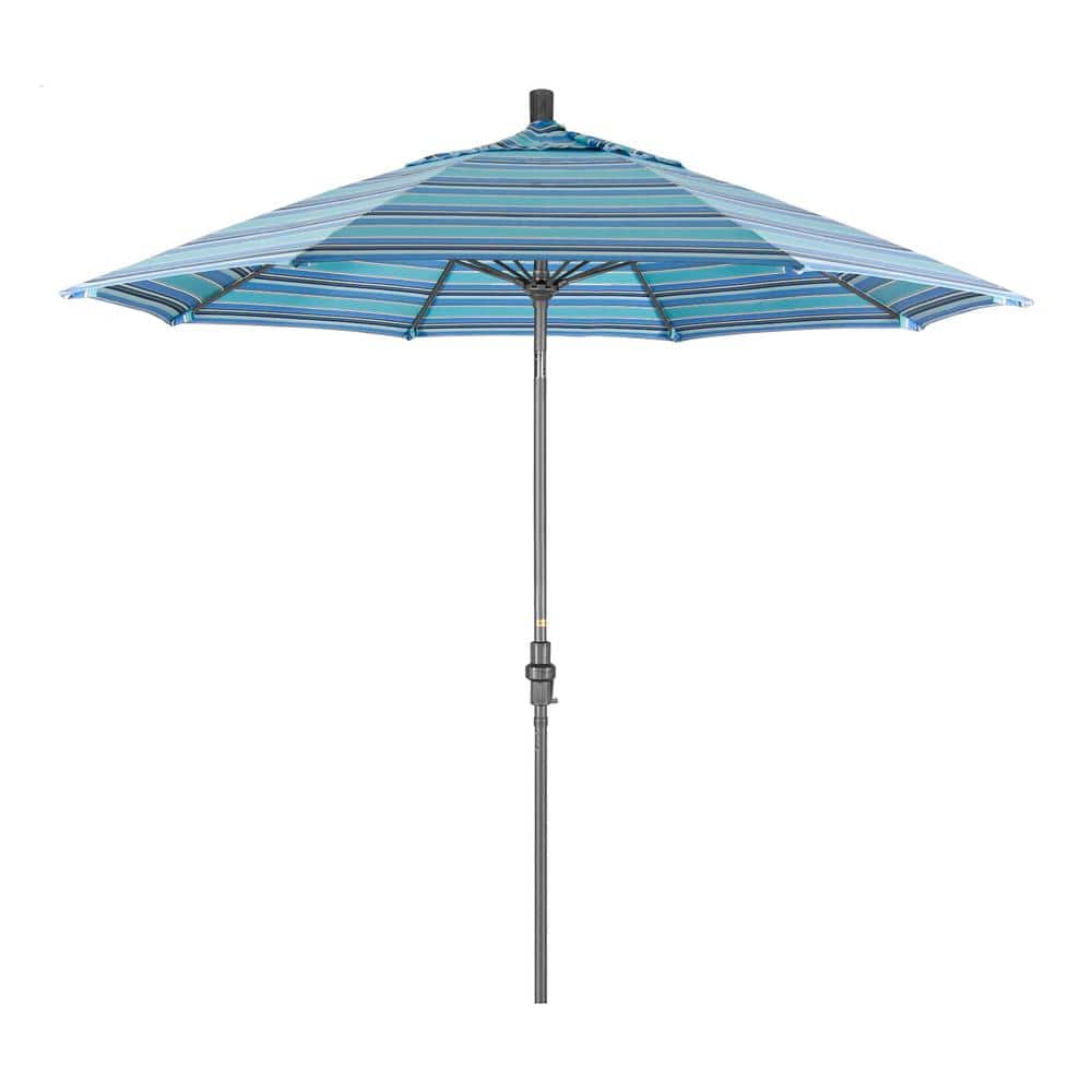 9 ft. Hammertone Grey Aluminum Market Patio Umbrella with Collar Tilt Crank Lift in Dolce Oasis Sunbrella price history on PriceWatchPro