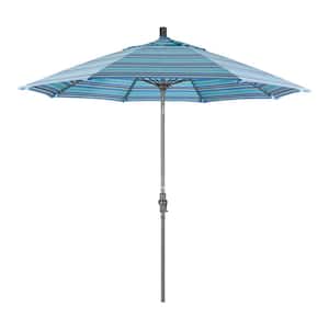 9 ft. Hammertone Grey Aluminum Market Patio Umbrella with Collar Tilt Crank Lift in Dolce Oasis Sunbrella