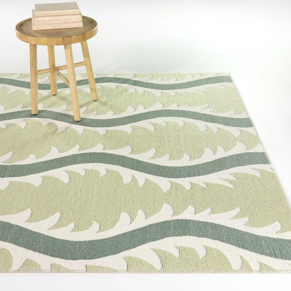 Asencio Teal/Lime 5 ft. 3 in. x 7 ft. Modern Squiggles Indoor/Outdoor Area Rug