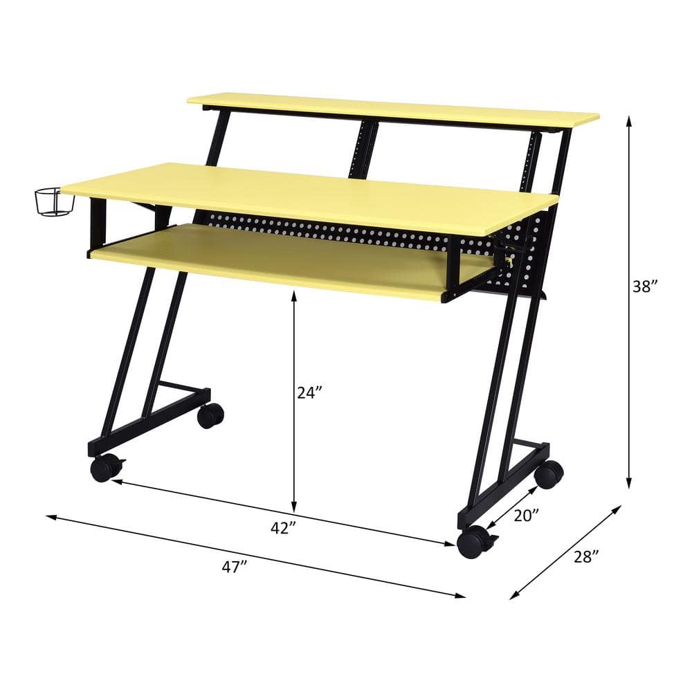 Studio 53'' Yellow Wood Desk with Cup Holder & Keyboard Tray