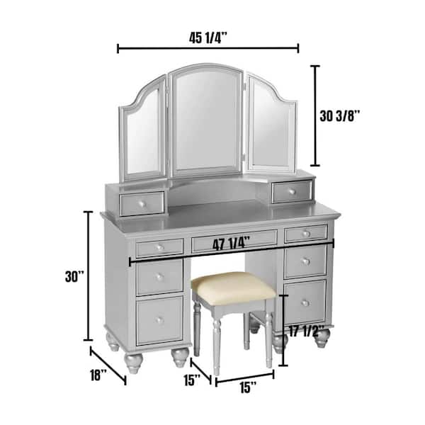 William S Home Furnishing Athy Silver, Silver Makeup Vanity