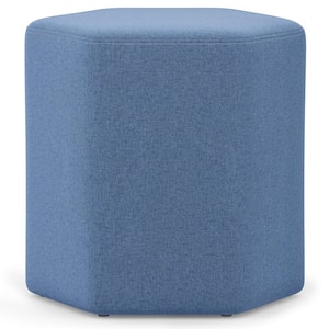 Brock 16 inch Wide Contemporary Irregular Footstool in Wedgewood Blue Linen Look Fabric, Fully Assembled