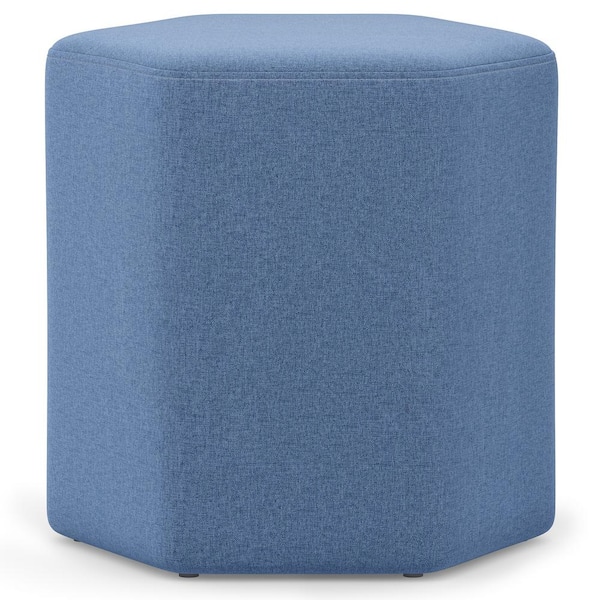 Simpli Home Brock 16 inch Wide Contemporary Irregular Footstool in Wedgewood Blue Linen Look Fabric, Fully Assembled
