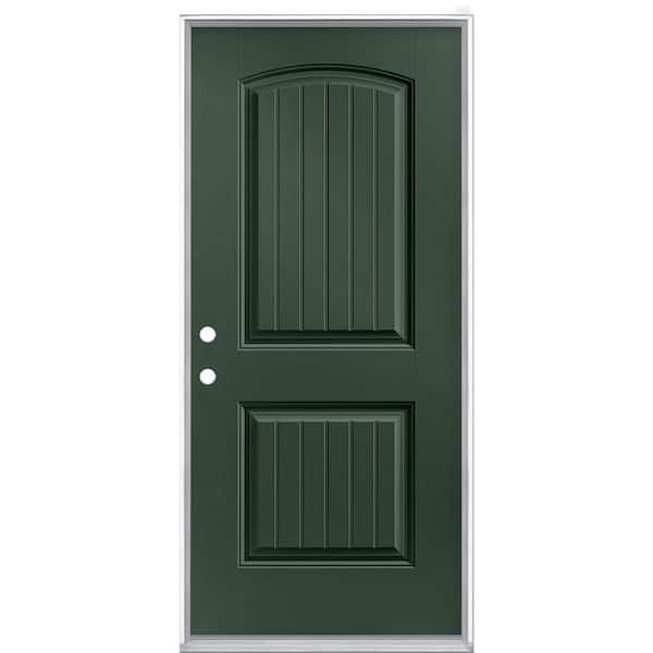 Masonite 36 in. x 80 in. Cheyenne 2-Panel Right-Hand Inswing Painted Smooth Fiberglass Prehung Front Exterior Door No Brickmold