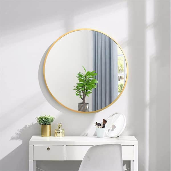 30.2 in. W x 30.2 in. H Round Aluminum Alloy Framed Modern Gold Wall Mirror