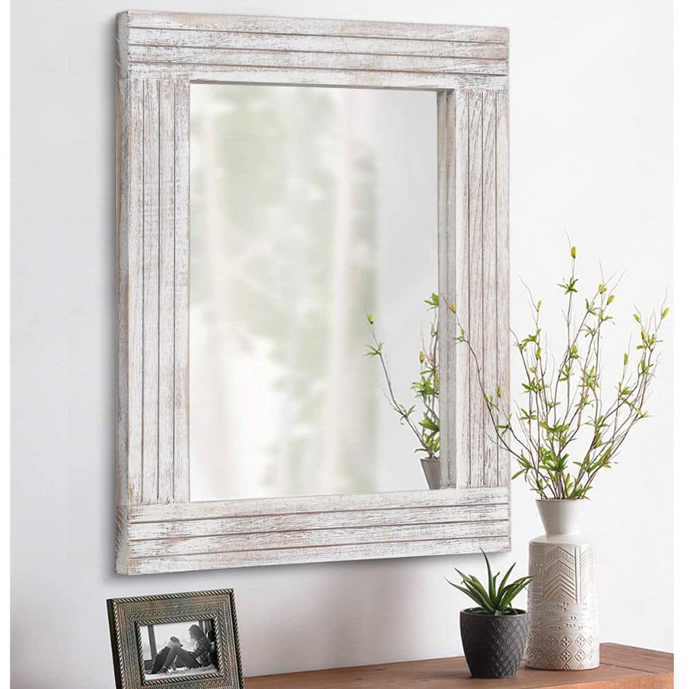 Rustic White 20 in x 16 in Retro Wooden Wall Mounted Mirrors Farmhouse Vanity Decorative Antique Hanging Mirror Large price history on PriceWatchPro