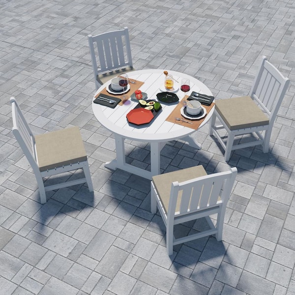 myhomore HDPE Outdoor Round Dining Table White
