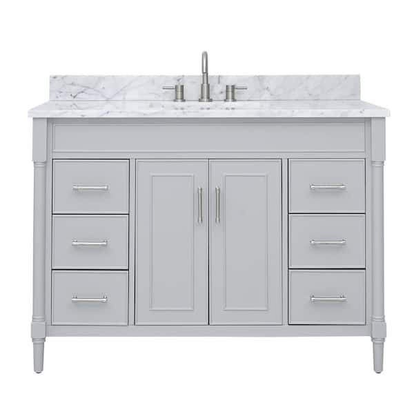 Avanity Bristol 49 in. Single Sink Light Gray Bath Vanity with Carrara White Marble Top