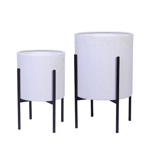 LuxenHome White Metal Planters with Black Stand (2-Piece)