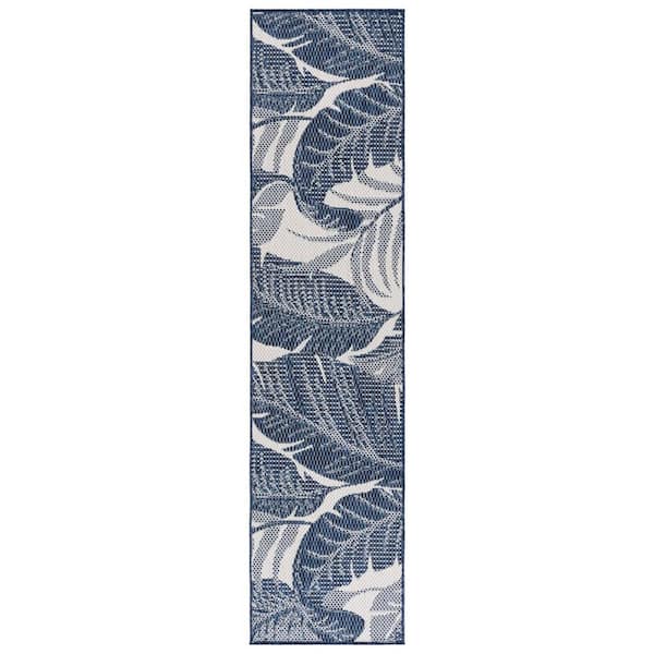 Beach House Navy/Ivory 2 ft. x 8 ft. Oversized Botanical Indoor/Outdoor Runner Rug