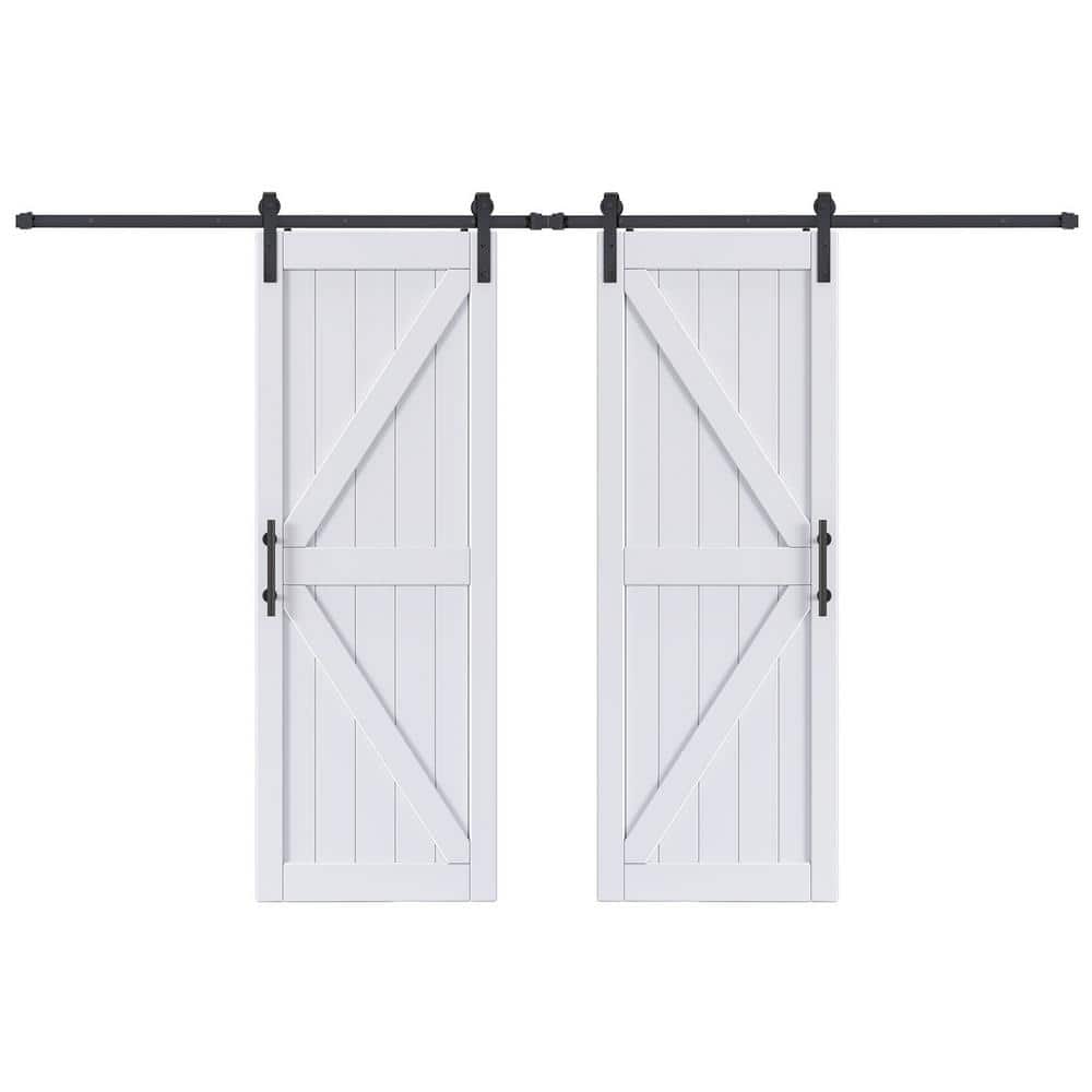 60 in. x 84 in. (Double 30 in. Doors) British K Shape White MDF Sliding Barn Door with Hardware Kit price history on PriceWatchPro