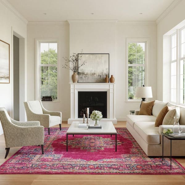 Passion Fuchsia 9 ft. x 12 ft. Bordered Transitional Area Rug