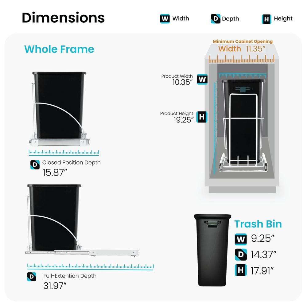 Black Plastic Pull-Out 29 Liter Kitchen Trash Can