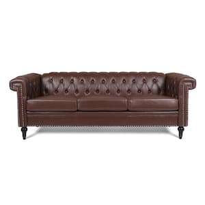 83 in. Square Arm 3-Seater Sofa in Brown