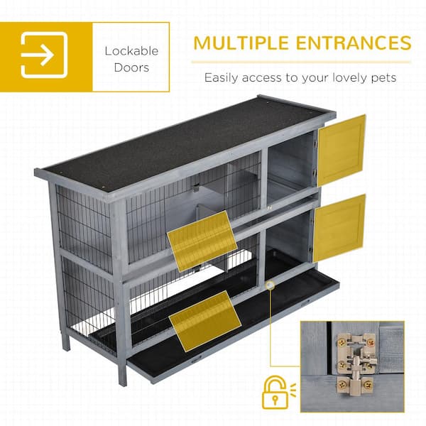 PawHut Outdoor Indoor 2 Story Wooden Rabbit Hutch Bunny Cage with Lockable Doors and No Leak Tray Medium D51 167 The Home Depot