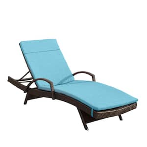 Salem Multi Brown 4-Piece Faux Rattan Outdoor Chaise Lounge with Blue Cushions