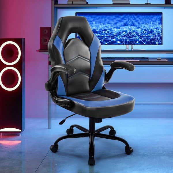 WONDER COMFORT PU Leather Adjustable Height Ergonomic Computer Desk Gaming Chair in Black Blue with Flip-up Armrest for Adults, Kids