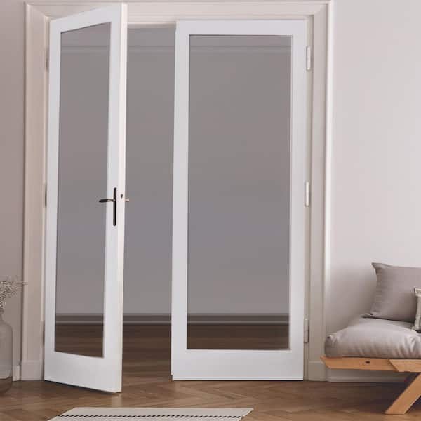 Primed MDF Full Lite Tempered Clear Glass Double French Doors