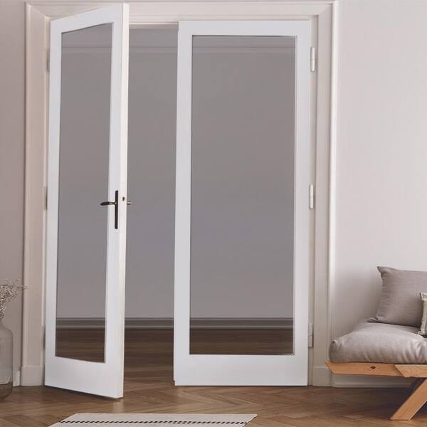60 in. x 80 in. Right Hand Active Primed MDF Glass 10-Lite Clear True  Divided Prehung Interior French Door
