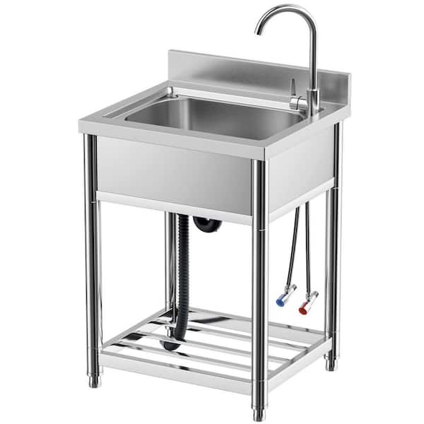 22 in. Stainless-Steel Single Bowl Commercial Restaurant Kitchen Sink Set Faucet, Prep and Utility Washing Hand Basin