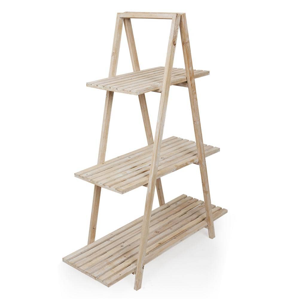 Natural Fir Wood 3-Tier Triangular Storage Rack